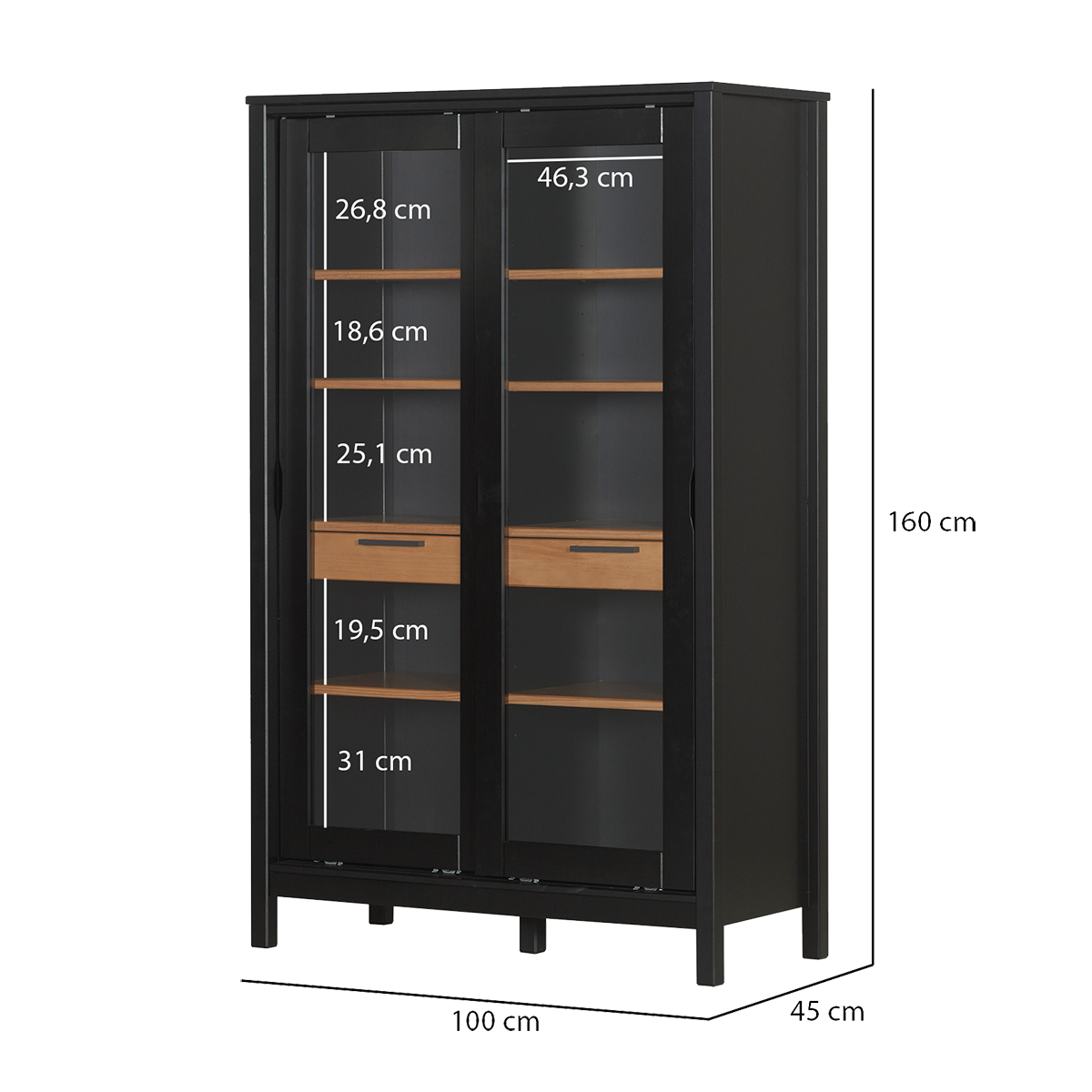 Vitrinenschrank SoHo - Schwarz und Oak