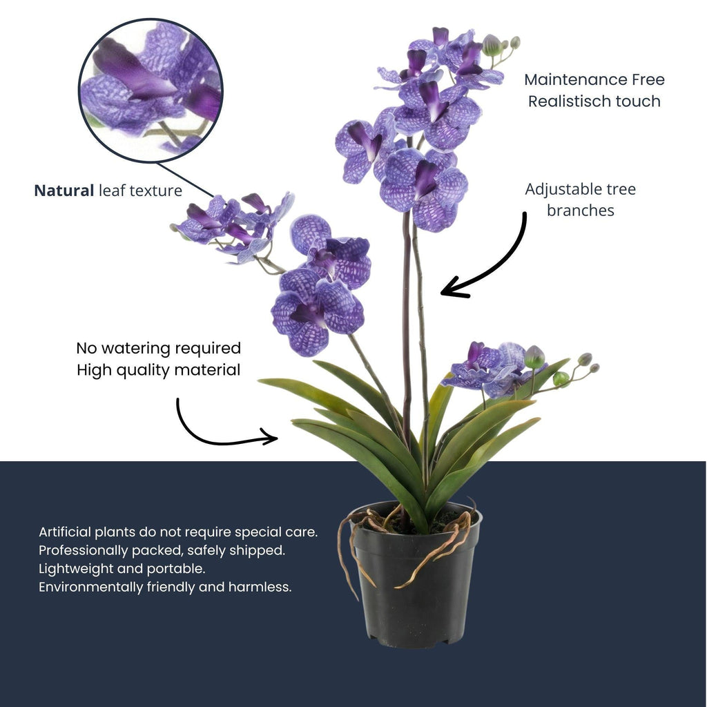 Orchidee Vanda Kunstpflanze – ca.60cm – Violett – Künstliche Orchidee im Topf – Pflegefreie Dekopflanze für Wohnzimmer Büro & Empfang-4